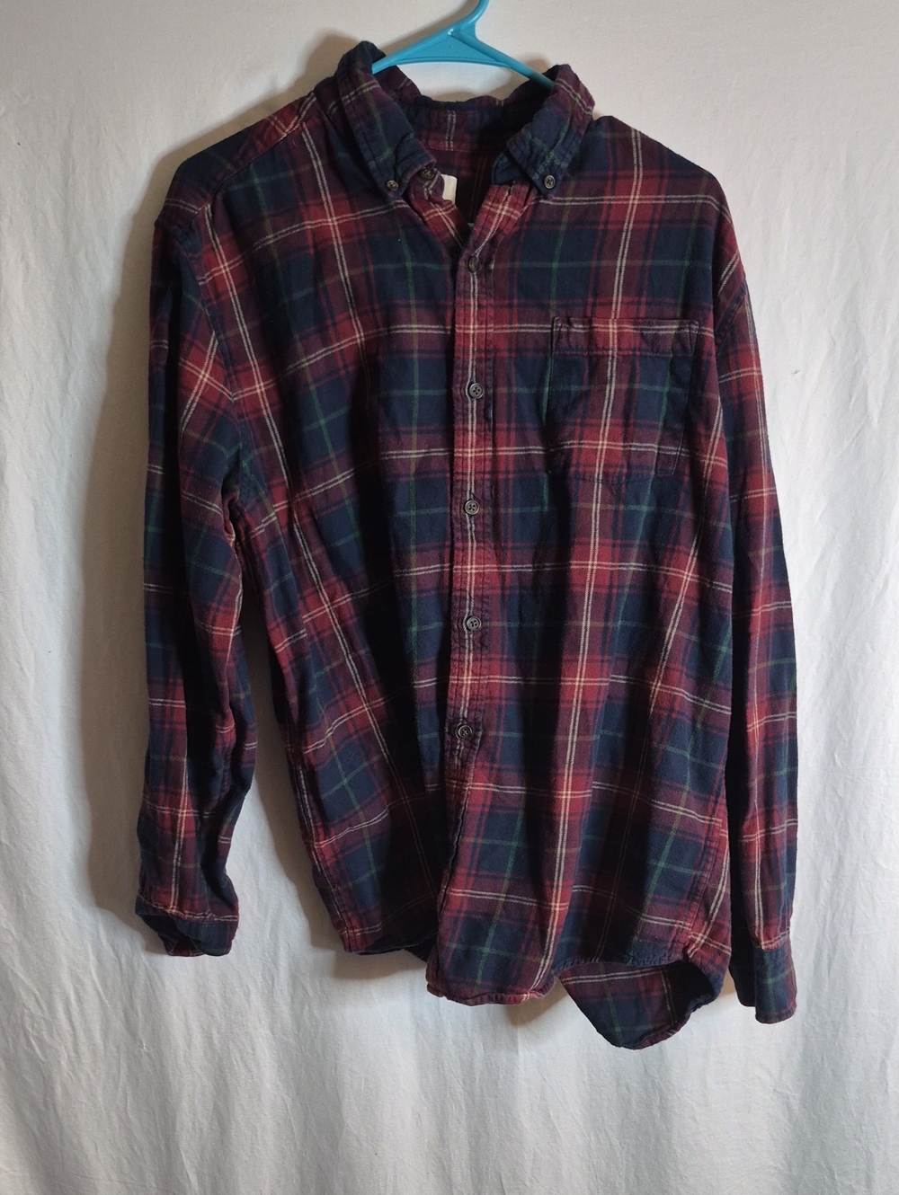 St. John's Bay Navy and Red Plaid Button-Down Shirt